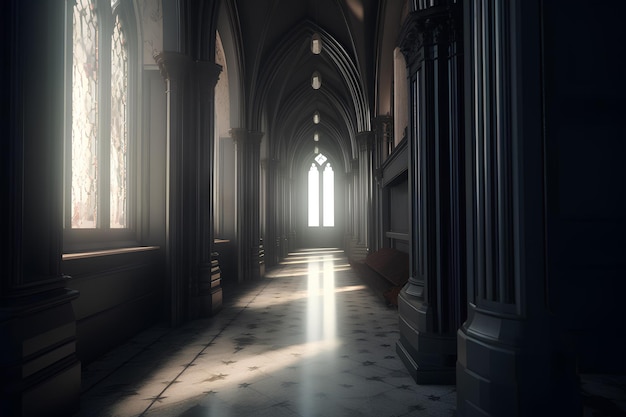 Gothic style hallway interior in luxury house Generative AI content