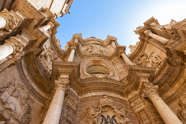 Gothic Valencia Cathedral facade on a sunny day