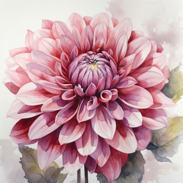 Gouache painting of a beautiful pink Dahlia white background bloomy half tones aesthetic wallpaper generat ai