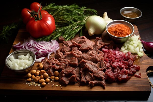 Goulash Ingredients Arranged on a Wooden Board High quality Goulash image photography