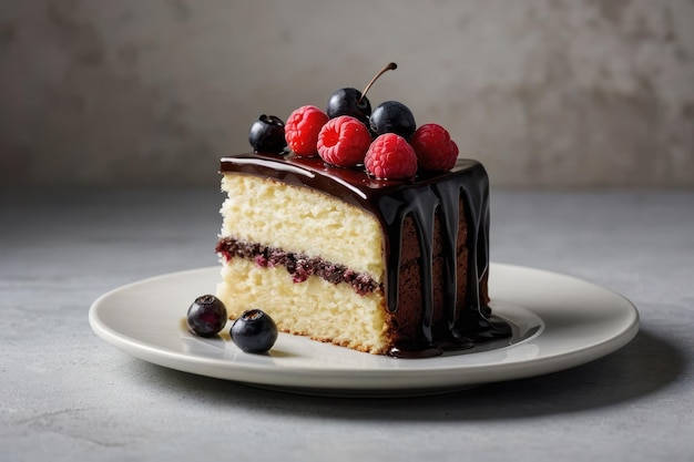 Gourmet Berry Topped Cake Slice