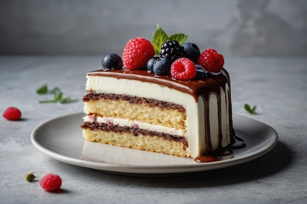 Gourmet Berry Topped Cake Slice