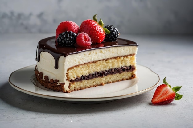 Gourmet Berry Topped Cake Slice