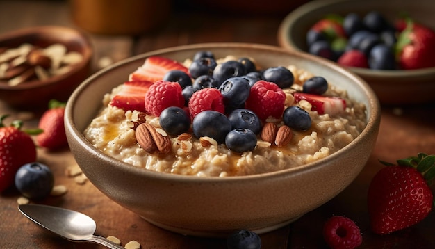 A gourmet bowl of fresh organic berry granola for breakfast generated by AI