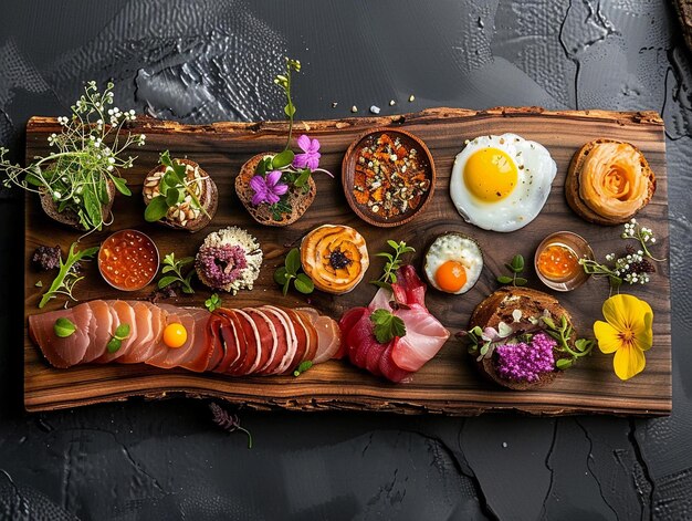 Photo gourmet brunch platter with assorted delicacies