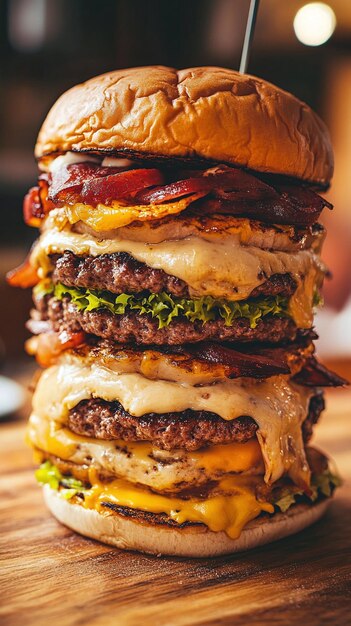 Gourmet Burger A Tower of Cheesy Indulgence