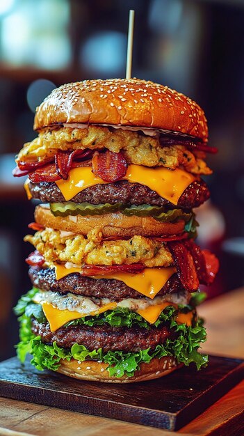 Gourmet Burger A Tower of Cheesy Indulgence