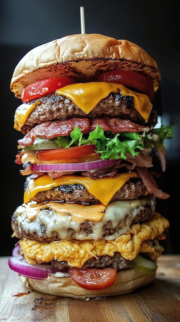 Gourmet Burger A Tower of Cheesy Indulgence