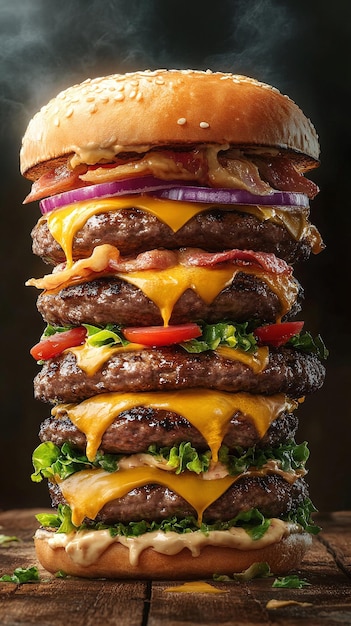 Gourmet Burger A Tower of Cheesy Indulgence