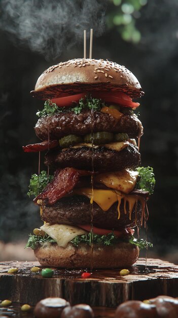 Photo gourmet burger a tower of cheesy indulgence