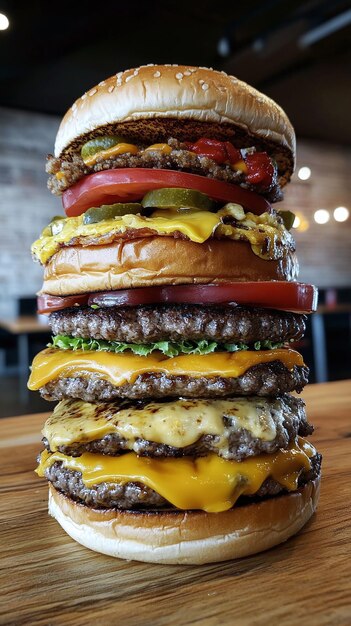 Photo gourmet burger a tower of cheesy indulgence