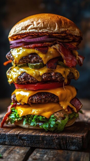 Gourmet Burger A Tower of Cheesy Indulgence