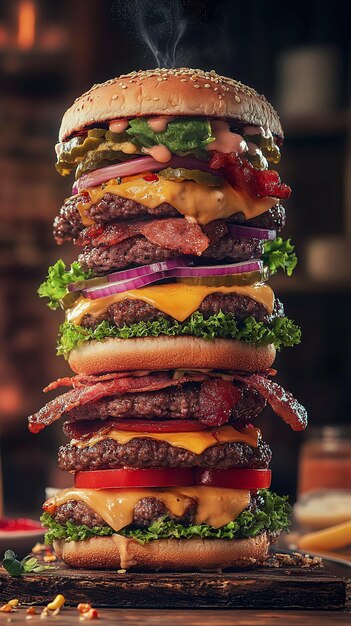 Gourmet Burger A Tower of Cheesy Indulgence