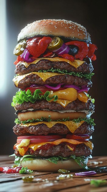 Gourmet Burger A Tower of Cheesy Indulgence