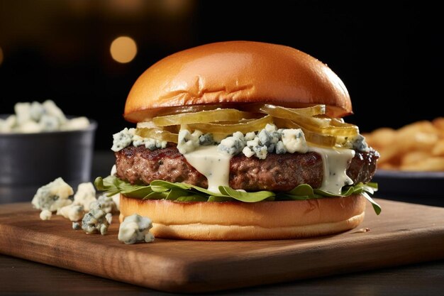 Photo gourmet burger with blue cheese american cuisine burger fast food wallpaper