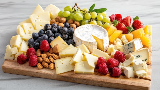 Photo gourmet cheese board with fruits nuts and berries