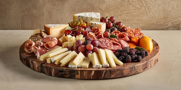 Photo gourmet cheese and salami platter