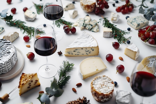 Gourmet Cheese and Wine Pairing with Festive Decorations