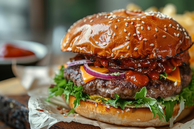 Gourmet Cheeseburger with Fresh Ingredients