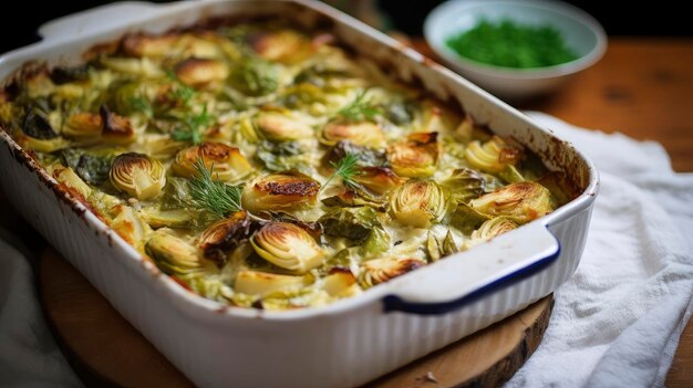 Gourmet Cheesy Scalloped Potatoes Fresh from the Oven Sprinkled with Green Onions