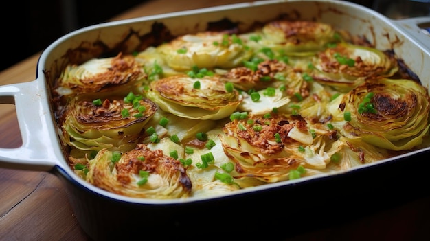 Gourmet Cheesy Scalloped Potatoes Fresh from the Oven Sprinkled with Green Onions