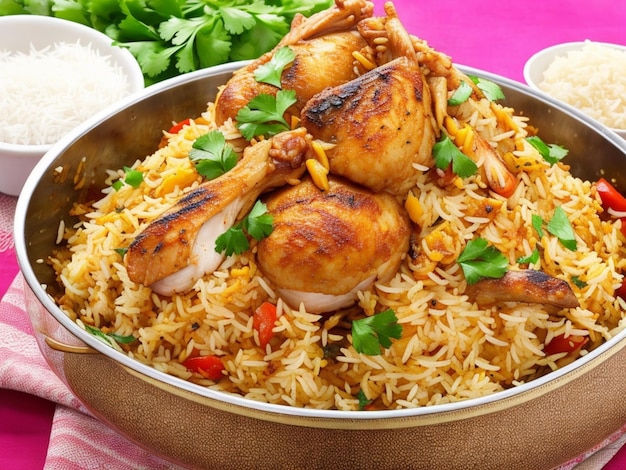 Gourmet chicken biryani with steamed basmati rice AI GENERATED