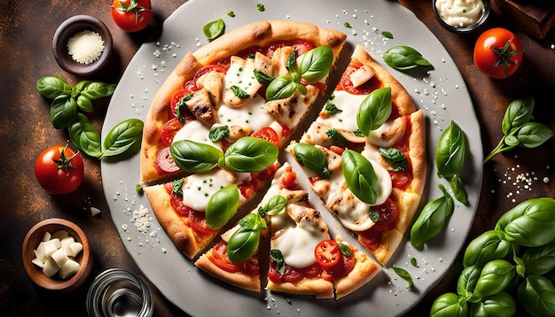 Gourmet Chicken Pizza with Basil and