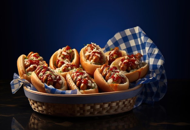 Gourmet chili dogs with fresh herbs and melted cheese delicious American cuisine served