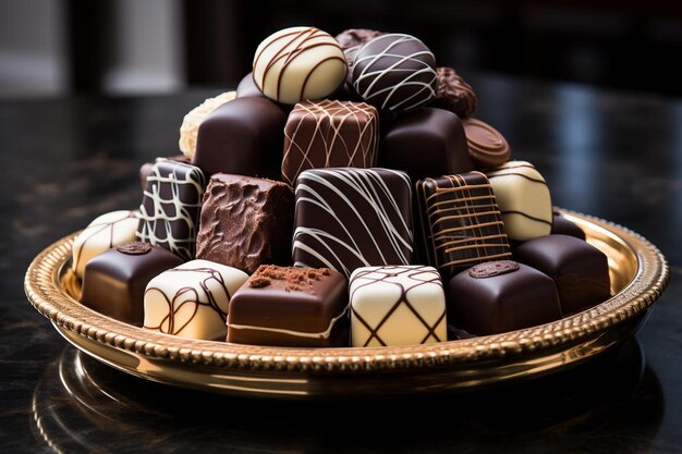 Photo gourmet chocolate pieces on platter