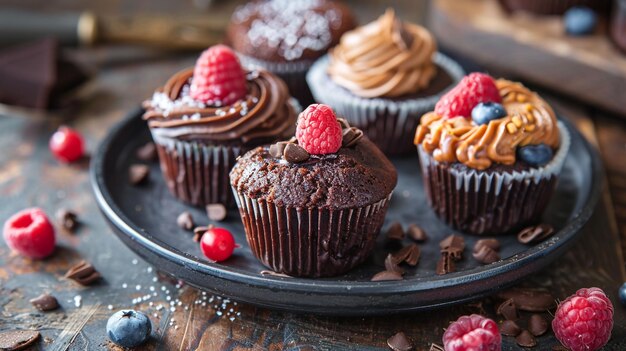 gourmet cupcaeks on a plate