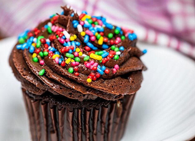 Gourmet cupcakes with buttercream frosting and sprinkles