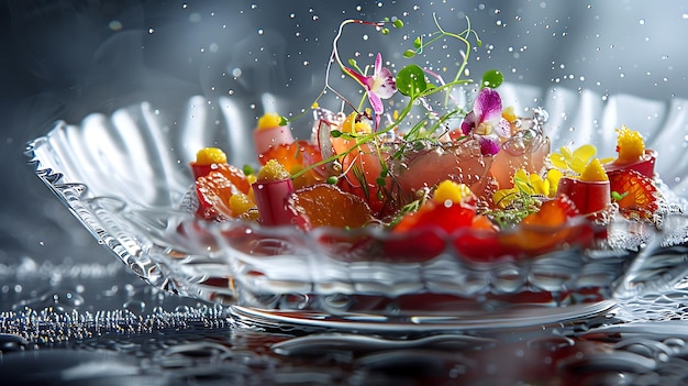 Photo gourmet dessert with smoke and flowers