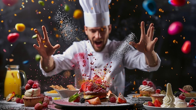 Photo gourmet desserts chef sprinkled with confetti and sprinkles