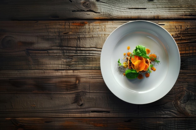 Photo gourmet dish with fresh ingredients on wooden table