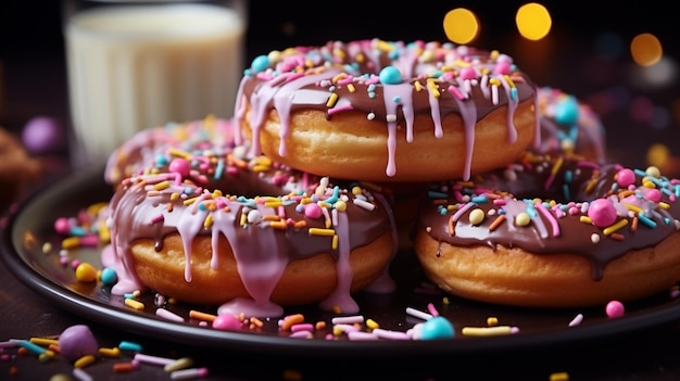 Gourmet donut with chocolate icing and sprinkles