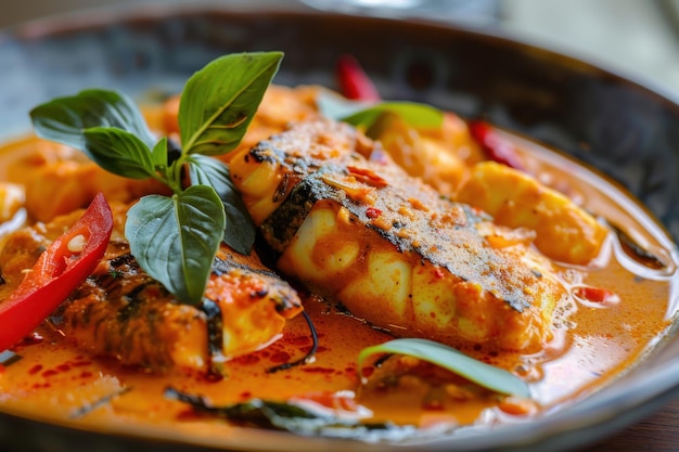 Gourmet Fish Curry with Fresh Herbs and Spices for Delicious Indian Cuisine