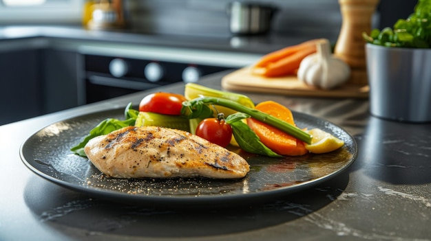 Gourmet Fitness Meal Grilled Chicken and Steamed Vegetables