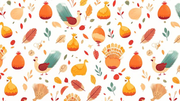 Gourmet Gathering A Cartoon Illustration of Thanksgiving Delicacies Set Against a White Background