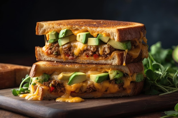 Gourmet Grilled Cheese Stacked With Layers Of Gourmet Ingredients Generative AI