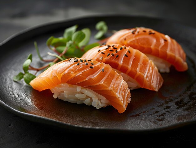 Photo gourmet hamachi yellowtail nigiri on rice elegant japanese cuisine on a dark background