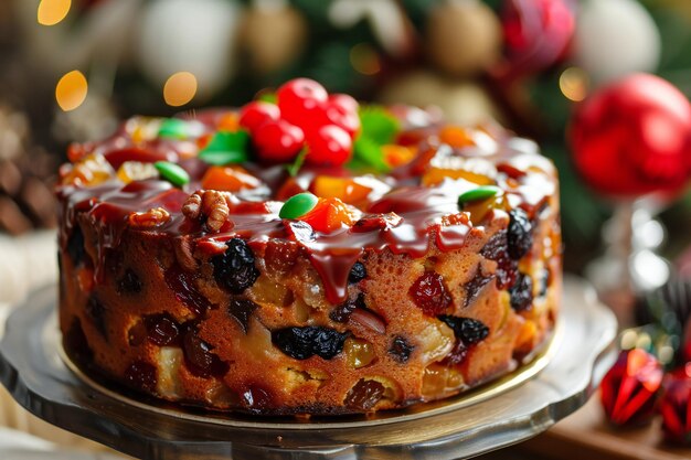 Gourmet Holiday Fruitcake with Mixed Fruits Nuts and Rich Glaze for a Delicious Dessert Treat