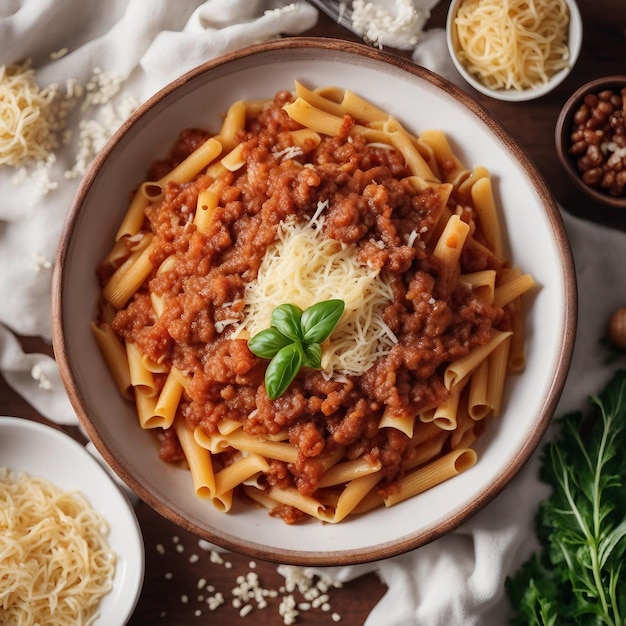 Gourmet italian bolognese pasta with fresh parmesa generated by AI