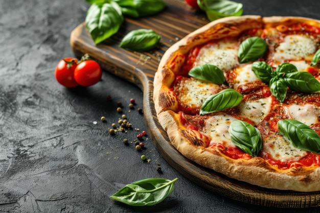 Gourmet Margherita Pizza with Fresh Basil A Delicious Culinary Delight with Savory Toppings