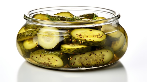 Gourmet pickles A tantalizing image of delicious pickled cucumbers isolated on a white background