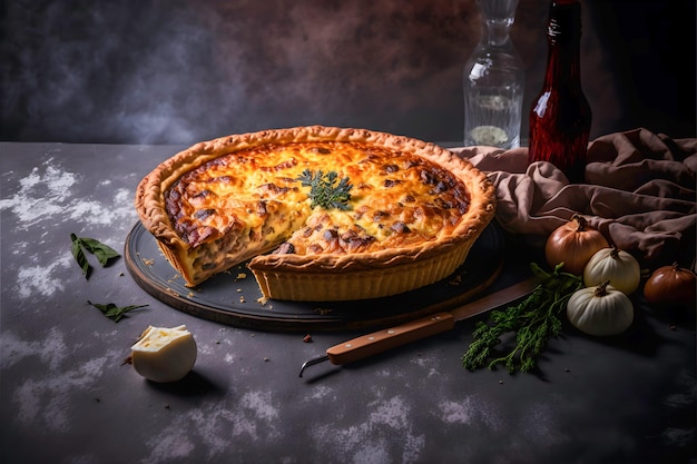 Gourmet Quiche Lorraine with bacon cheese and egg custard filling