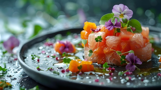 Gourmet Salmon Tartare with Fresh Herbs and Edible Flowers