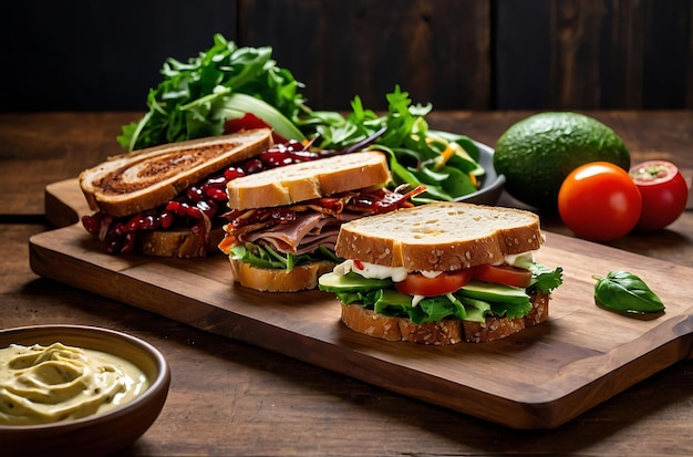 Photo gourmet sandwich platter with artisanal fillings