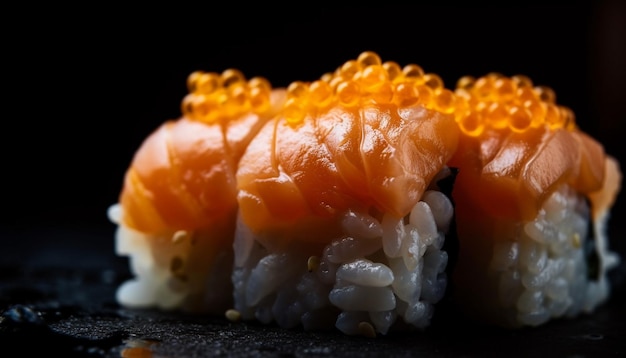 Gourmet seafood plate showcases fresh nigiri and sashimi generated by AI