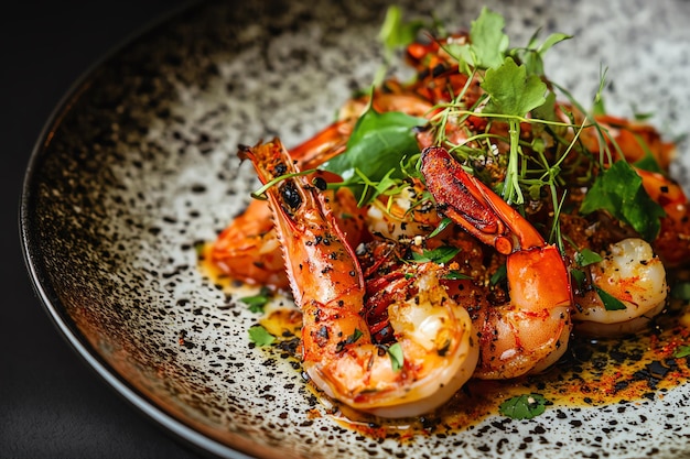 Gourmet Shrimp Dish with Herb Garnish Delicious Seafood Plate Perfect for Fine Dining and Coastal