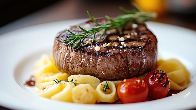 Photo gourmet steak western restaurant 8k with pasta potatoes